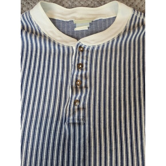 Vintage L.L.Bean Blue & White Pinstripe Long Sleeve T-Shirt Pullover Henley USA - Picture 2 of 5
